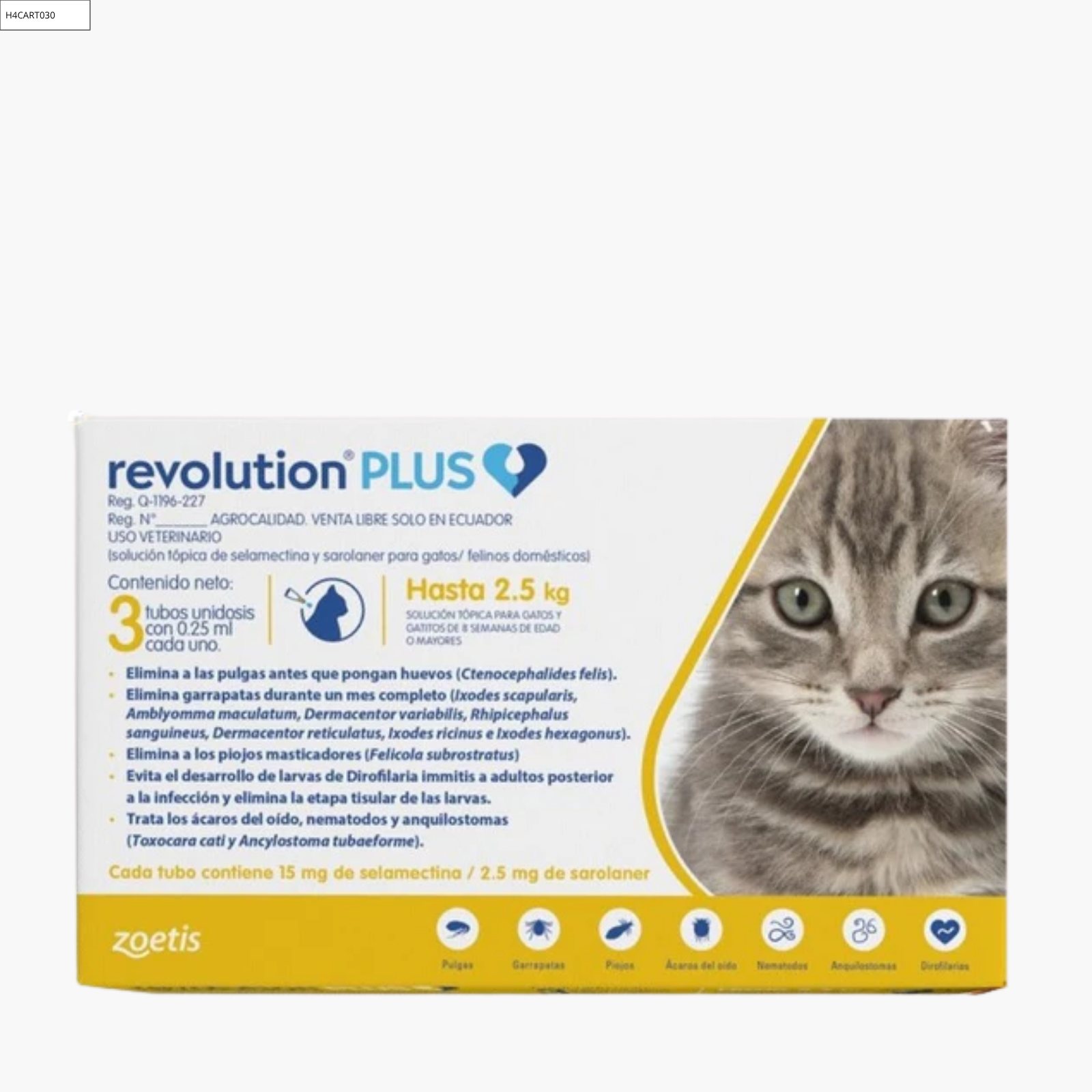 REVOLUTION PLUS® Amarillo 0.25 mL C/3 (para gatos de 1.25 a 2.5 kg).